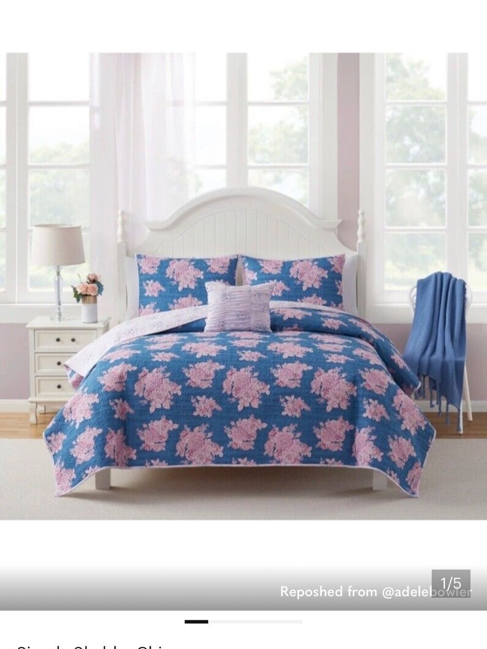 Shabby Chic Blue and Pink Floral Comforter Set
